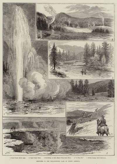 Luonnokset Yellowstone Parkissa Pohjois-Amerikassa tekijältä Alfred W. Cooper